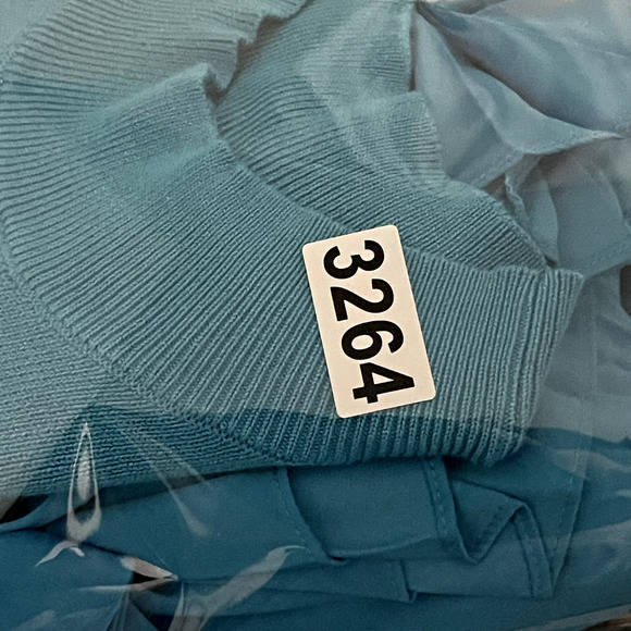 Avara Mixed Media Pleated Midi Dress Womens XL Blue Mock Neck Knit Satin Chic - Picture 15 of 15